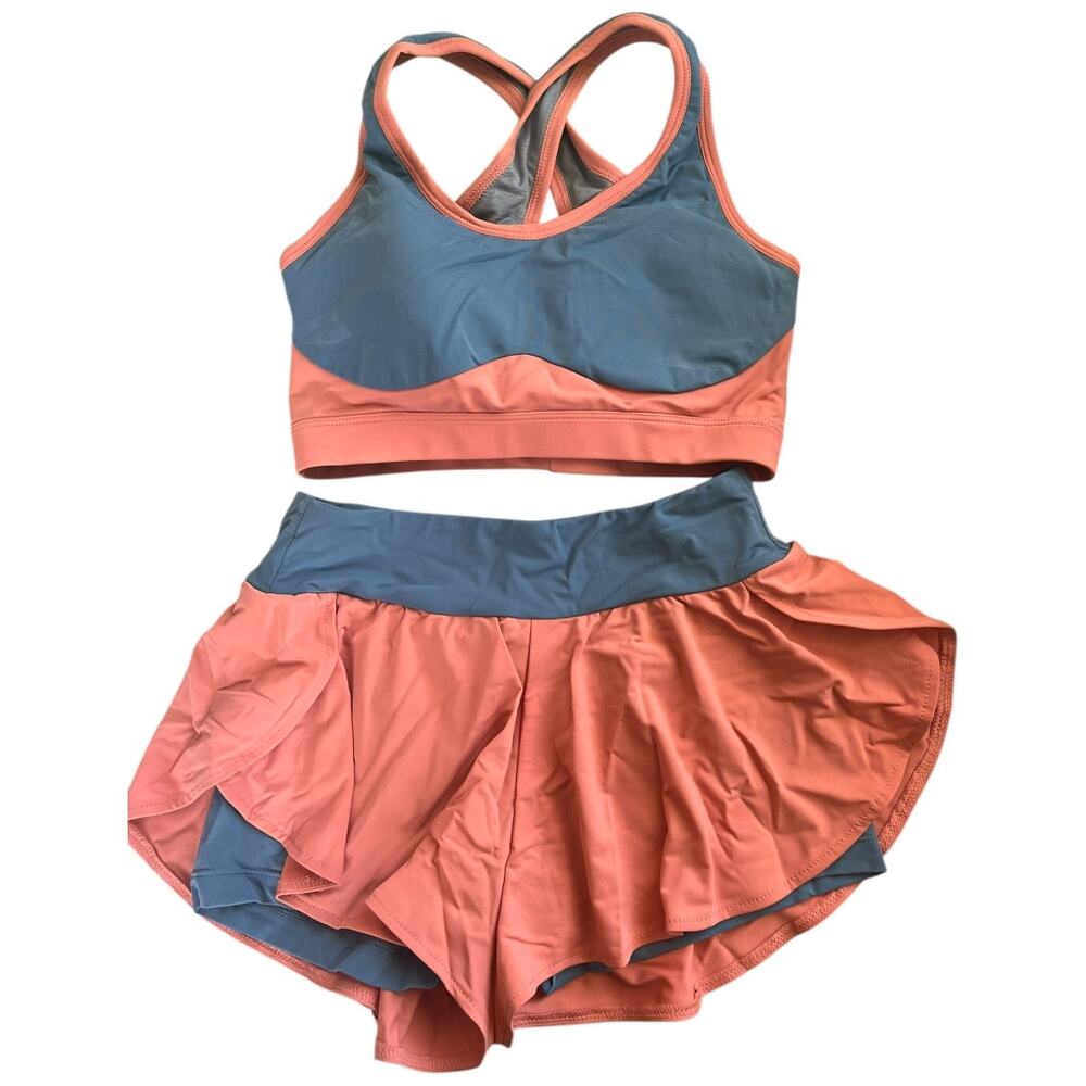 Women’s Two-Piece Swim Bikini Set in Coral and Slate